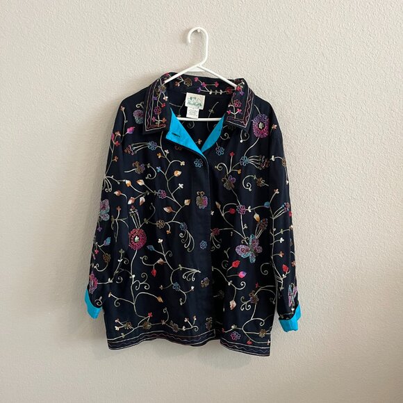Quacker Factory Vintage Embroidered Beaded Floral Butterfly Jacket Size XL - Picture 2 of 8